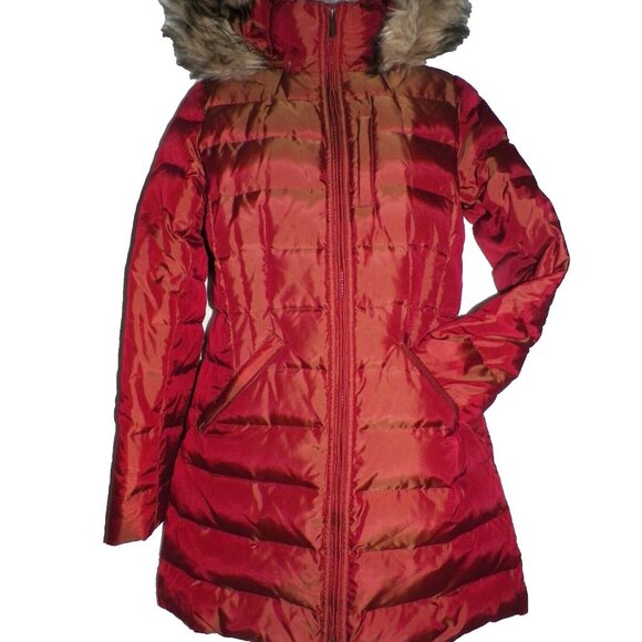 Women's XS 2-4 Lands' End Shimmer Down Coat Puffer Burgundy Orange Hood - Picture 15 of 16